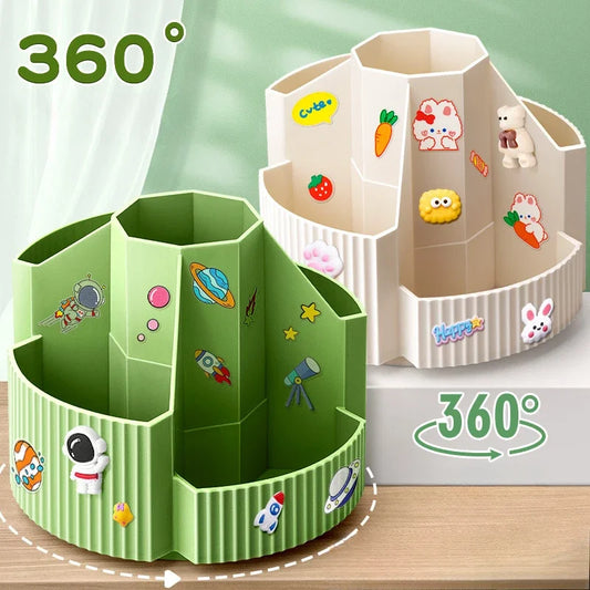 360° Rotating Desk Organizer - 5 Slot Stationery Storage Box for Pencils Pens Office and School Supplies