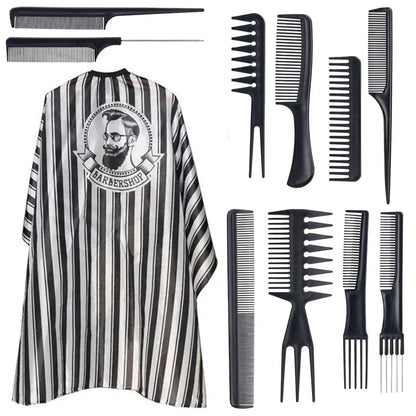 11pcs/15pcs Barber Salon Cloak Set – Adjustable Stylist Cape with Neck Buckle, Dust Removal Brush & Comb