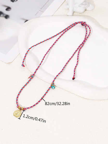 Colorful Cotton Rope Choker Necklace - Evil Eye Charm Pendant Jewelry for Women