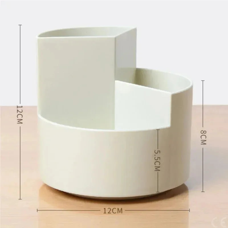 Rotating Pen Holder Organizer - 3 Slot Desktop Stationery & Makeup Brush Storage Box for Office and School