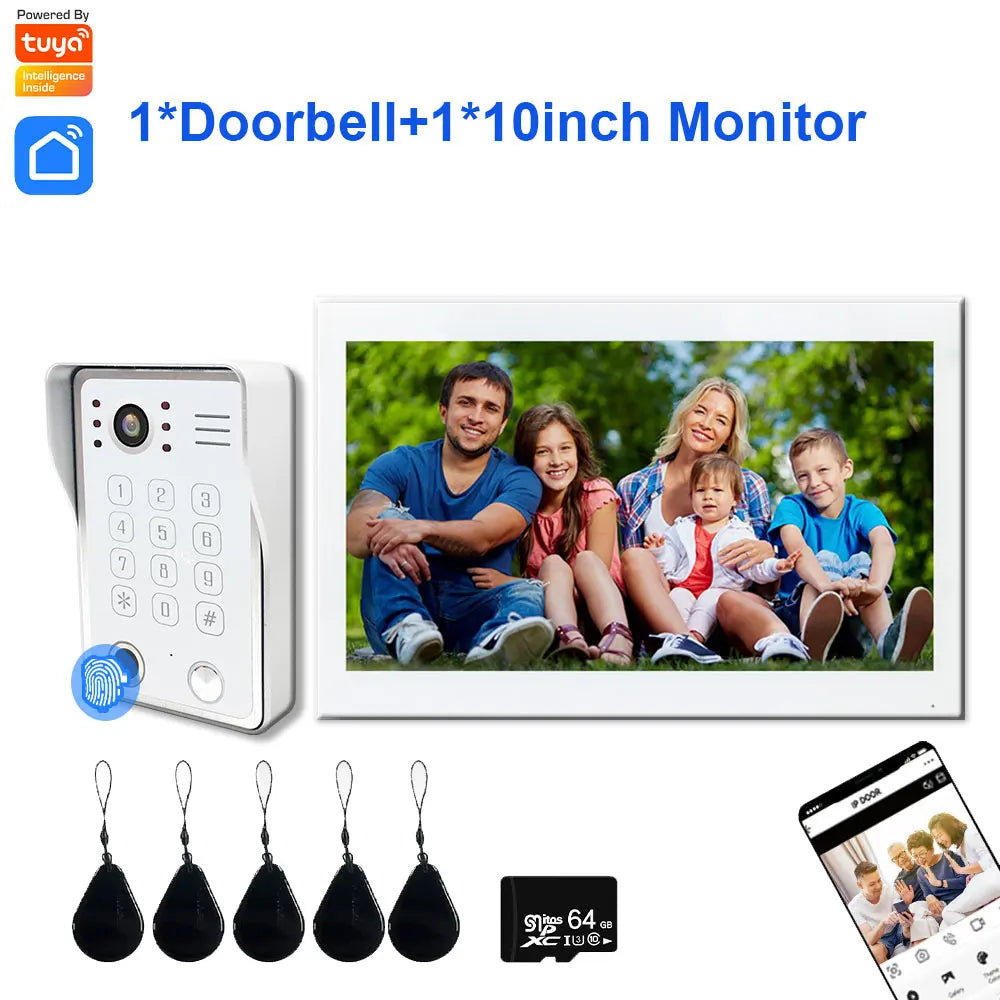 Fingerprint 5-in-1 WiFi Video Doorbell — Tuya Smart 1080P Touch Intercom System for Home Security