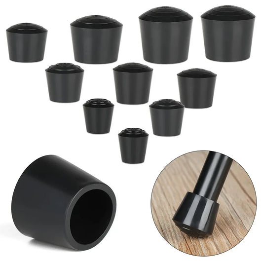 10pcs Black Round Chair Leg Caps - Non-Slip Rubber Furniture Foot Covers & Floor Protector Pads