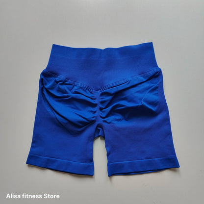 Summer High Waisted Yoga Shorts - Seamless Tummy Control Fitness Running Shorts with Solid Color Stretch Leggings Style