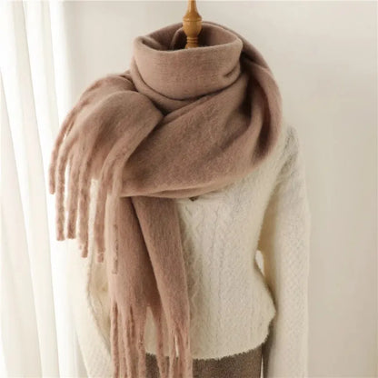 Winter Cashmere Scarf for Women: Warm Solid Pashmina Wrap with Tassel - Thick, Soft, and Stylish Shawl