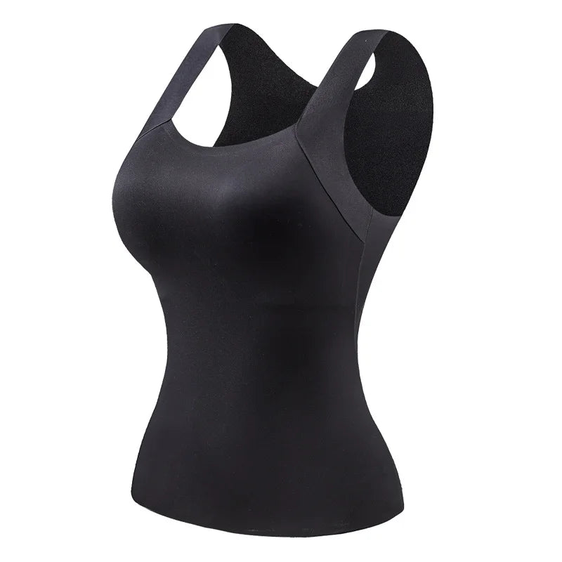 Women’s Plus Size Thermal Vest with Built-In Bra - Seamless Square Neck Skin-Friendly Shaping Tank Top