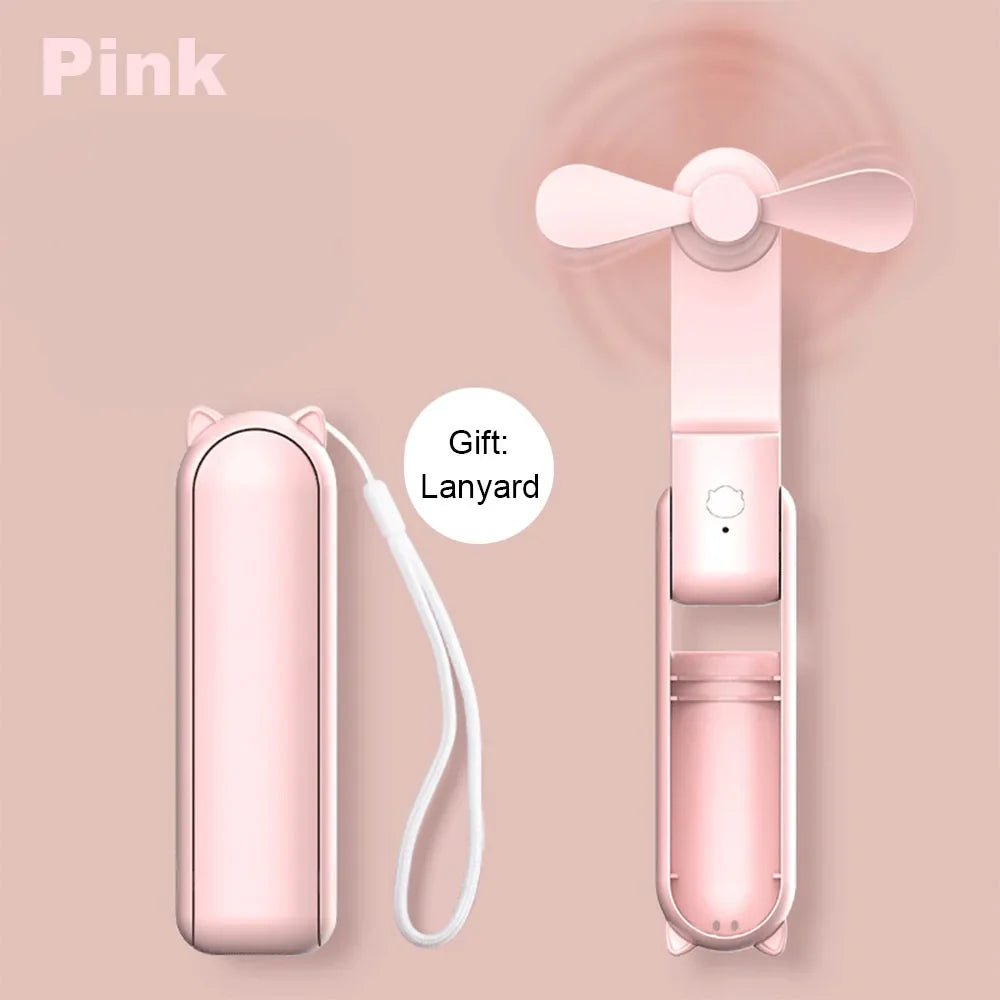 Portable Mini Handheld Fan | 2000mAh USB Rechargeable Foldable Fan with 3 Speeds & Power Bank for Travel