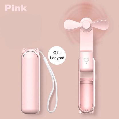 Portable Mini Handheld Fan | 2000mAh USB Rechargeable Foldable Fan with 3 Speeds & Power Bank for Travel