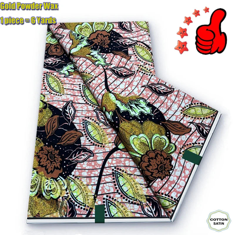 African Golden Wax Fabric - Soft Glitter Gold Print Batik Ankara Pagne