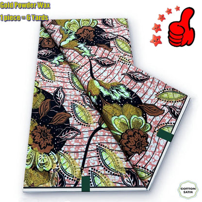 African Golden Wax Fabric - Soft Glitter Gold Print Batik Ankara Pagne