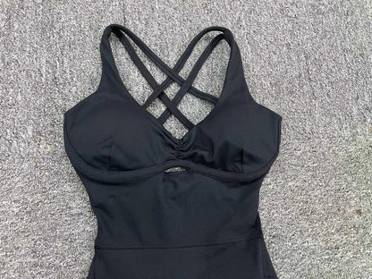 Women’s Black Sporty Jumpsuit – 2025 Workout Yoga Gym Set with Push-Up Fitness Overalls