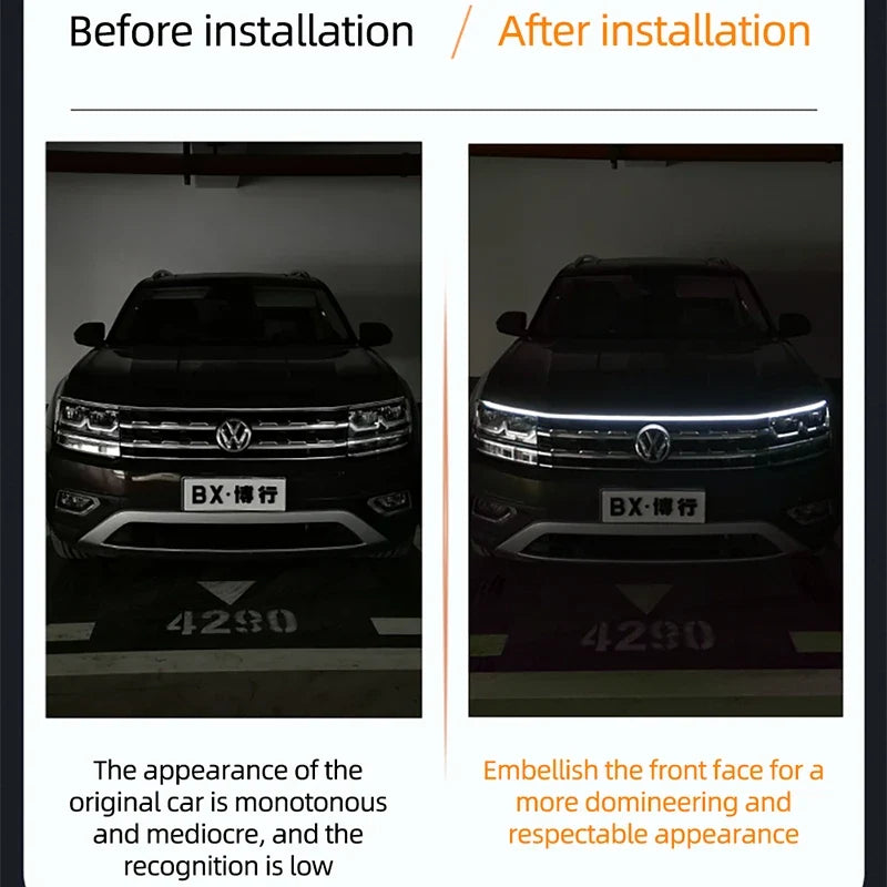 RXZ LED Car Hood Running Light - 12V Dynamic Scan DRL Decorative Ambient Lamp