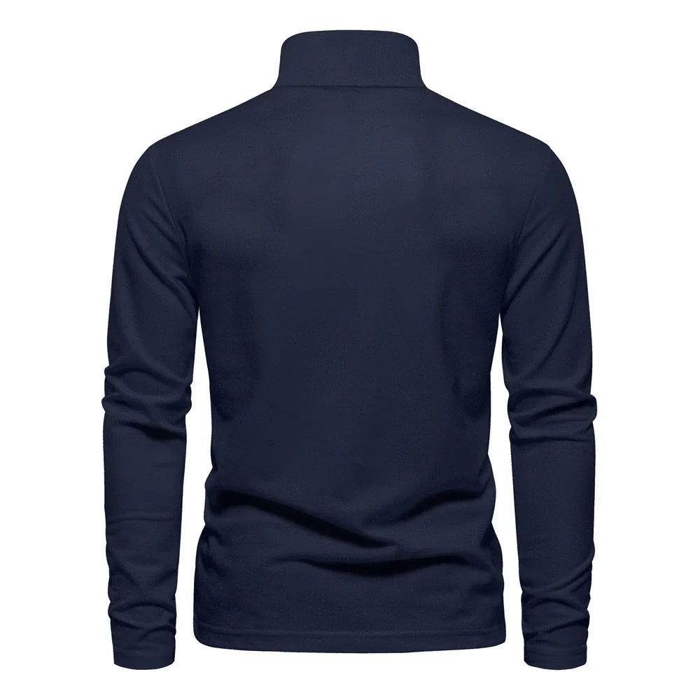 Men's Long Sleeve Embroidered Polo Shirt - Business Casual Solid Color Deer Design
