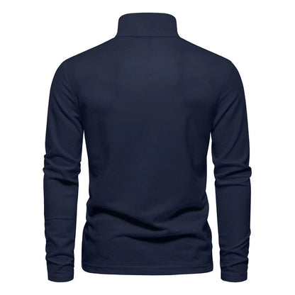 Men's Long Sleeve Embroidered Polo Shirt - Business Casual Solid Color Deer Design