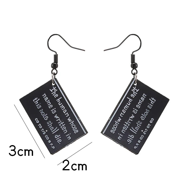 Death Note Anime Book Drop Earrings - Black L Cosplay Jewelry Birthday Gift