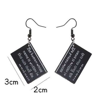 Death Note Anime Book Drop Earrings - Black L Cosplay Jewelry Birthday Gift