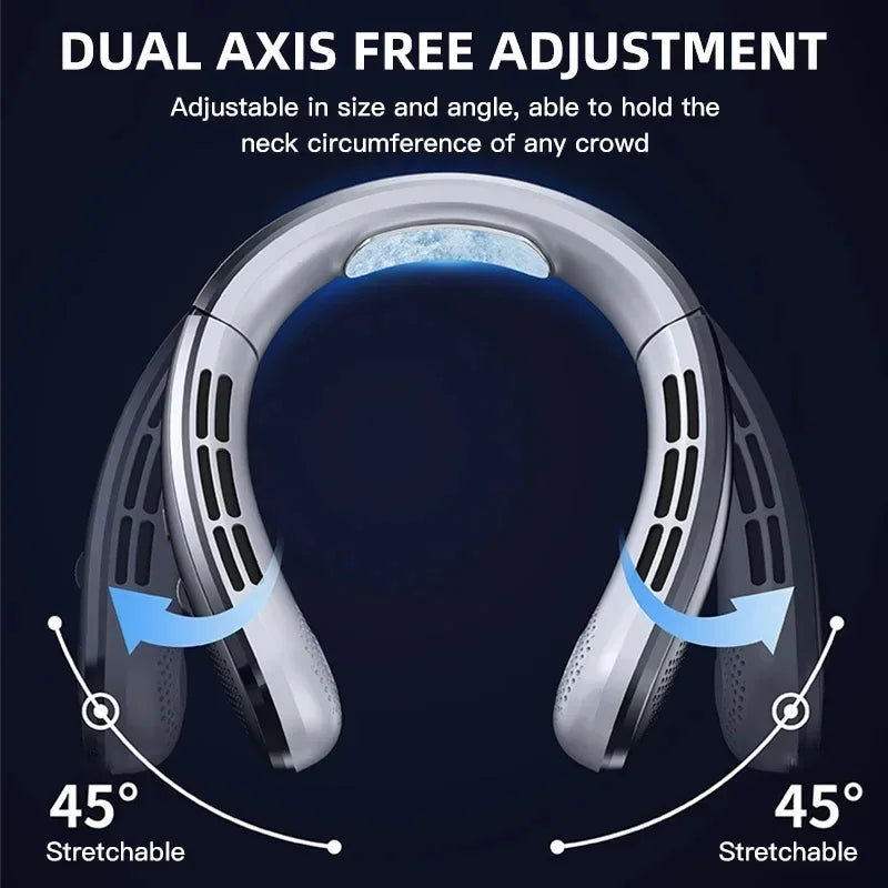 8000mAh USB Neck Fan - Portable Bladeless Rechargeable Cooling Fan with LED Display for Outdoor & Handheld Use