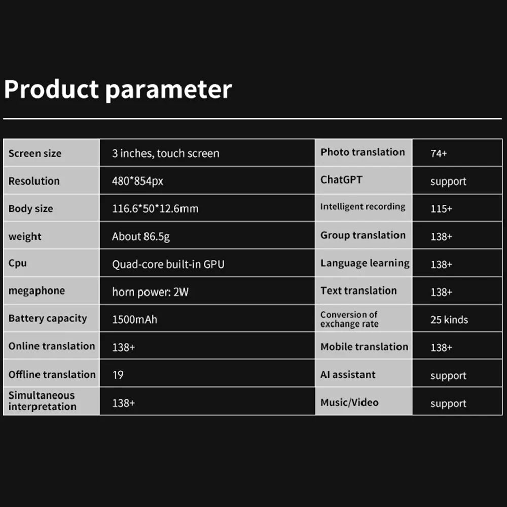 S80 Pro Portable Language Translator Device - 138 Languages, Voice & Offline Translation, ChatGPT Function