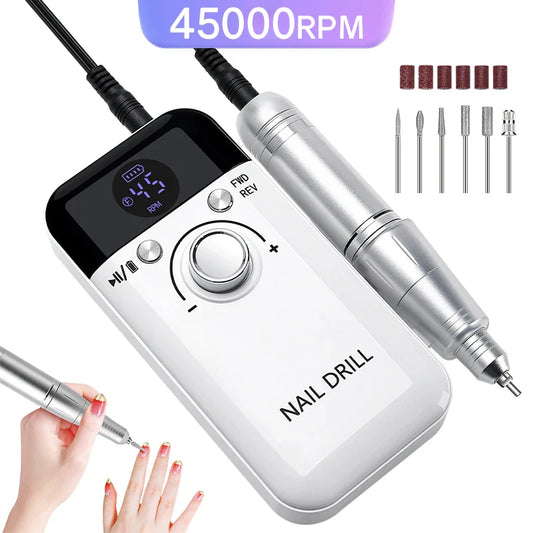 45000RPM Portable Rechargeable Nail Drill Machine – Low Noise Nail Sander & File for Manicure Salon Use