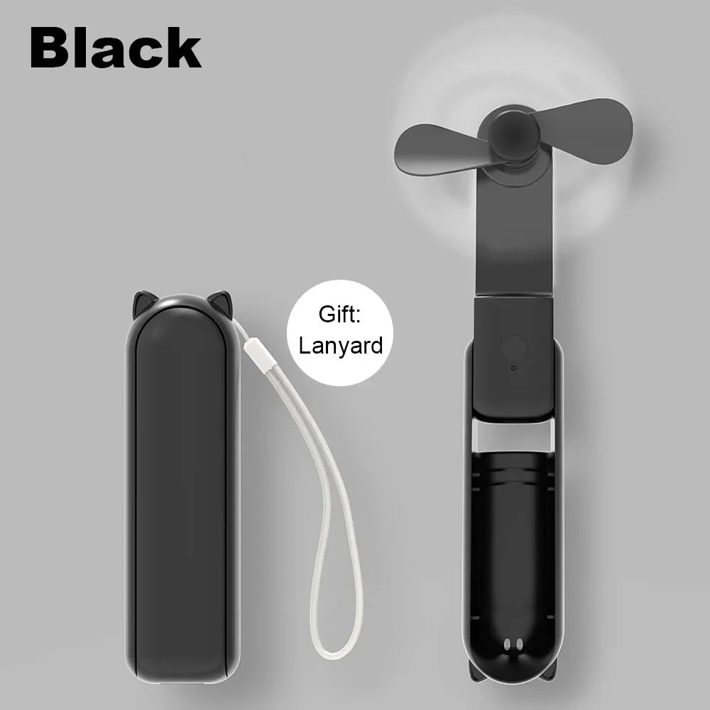Portable Mini Handheld Fan | 2000mAh USB Rechargeable Foldable Fan with 3 Speeds & Power Bank for Travel