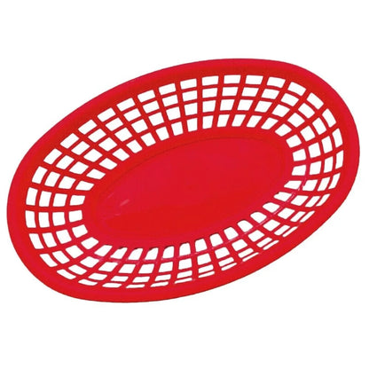 Fries Burger Serving Baskets - Colorful Oval Plastic Food Trays for Fast Food, Hot Dogs, Snacks & Reusable Restaurant Service