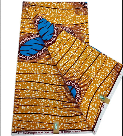 African Wax Print Fabric - High-Quality Cotton Ankara Gold Print Pagne for Wedding & Dress Sewing