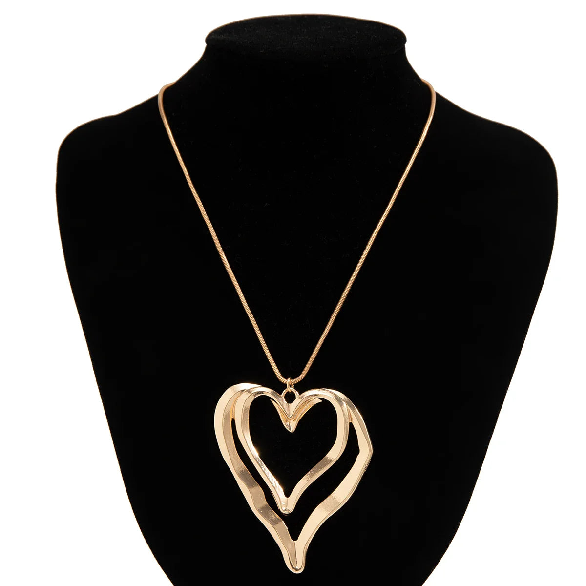 PuRui Punk Double Heart Ring Pendant Choker – Thin Metal Snake Chain Necklace for Women, Party Jewelry Collar