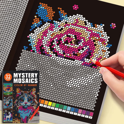 Mysterious Mosaic Color by Number Book - 32 Pages Pixel Art Coloring with Cute Animals & Scenery for Adult Stress Relief