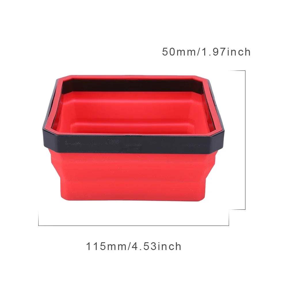 5-Inch Collapsible Magnetic Screw Tray - Silicone Tool Parts Storage Bowl for Plumbers, Carpenters & Mechanics