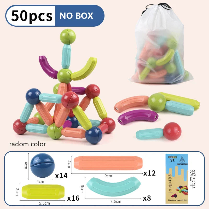 Magnetic Building Blocks Set – Montessori Educational Stick & Rod Constructor Toys for Kids Boys & Girls