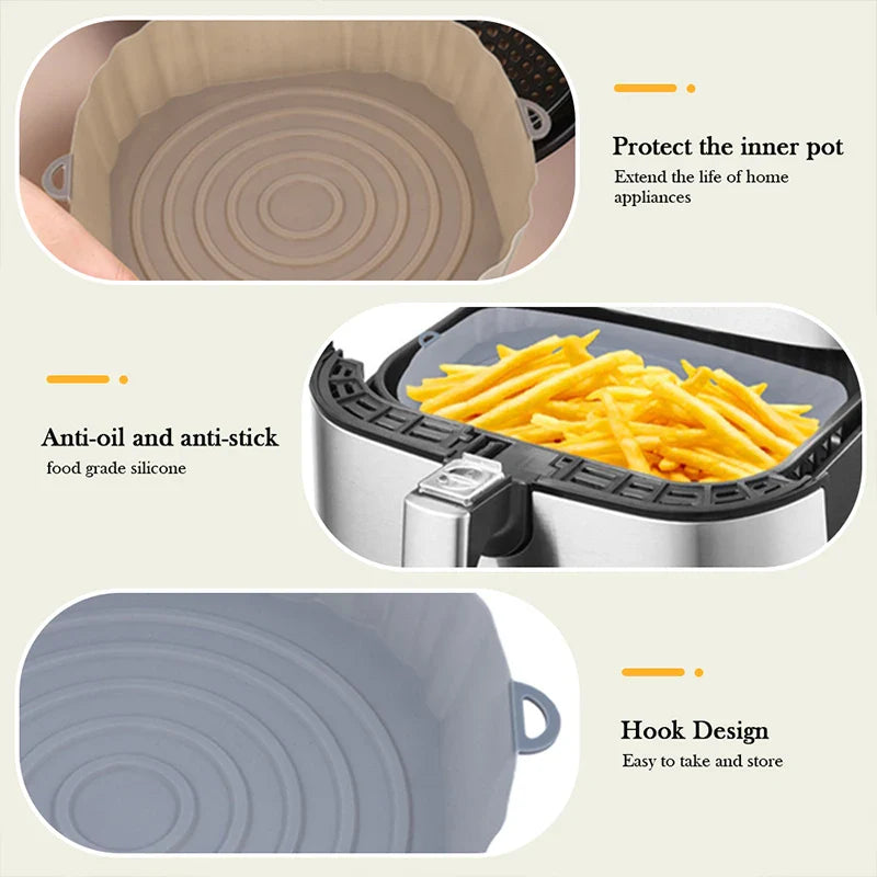 Reusable Air Fryer Silicone Pot & Baking Tray – 1/2/3PCS Basket for Pizza, Fried Chicken, Grill & Kitchen Use