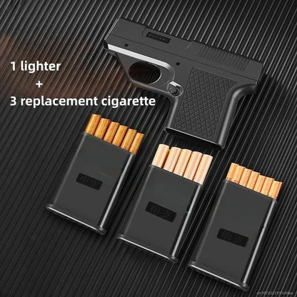 2026 Clip Gun Type Butane Lighter - Windproof Jet Blue Flame Cigarette Holder Gift for Men (No Gas Included)