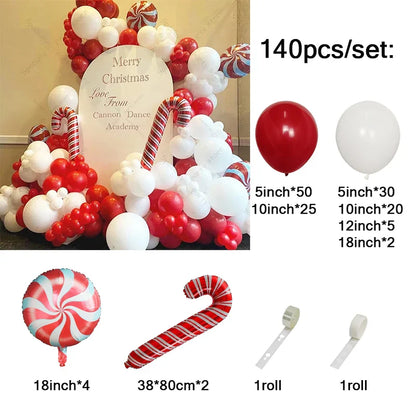 Christmas Balloon Garland Arch – Red & Green Balloons, Star, Santa, and Gift Box Foil Balloons for Xmas and New Year Decoration
