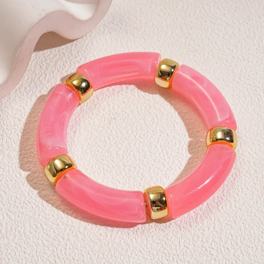Leopard Print Bamboo Tube Acrylic Bracelets - Retro Stretch Beaded Bangles for Women & Men, Stackable Jewelry Gift