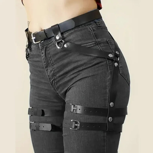 Punk Gothic Leg Garter Belt - Women's PU Leather Leg Harness & Fashion Waist Accessory