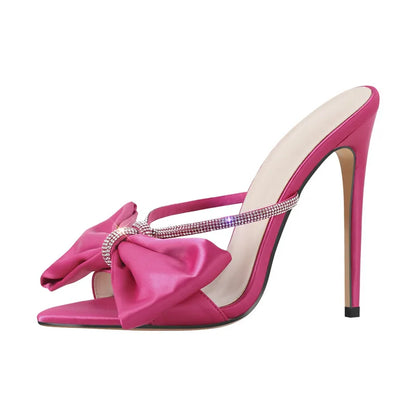 Women’s Crystal Butterfly Mules - Pointed Toe Slip-On High Heel Sandals for Wedding & Party Wear
