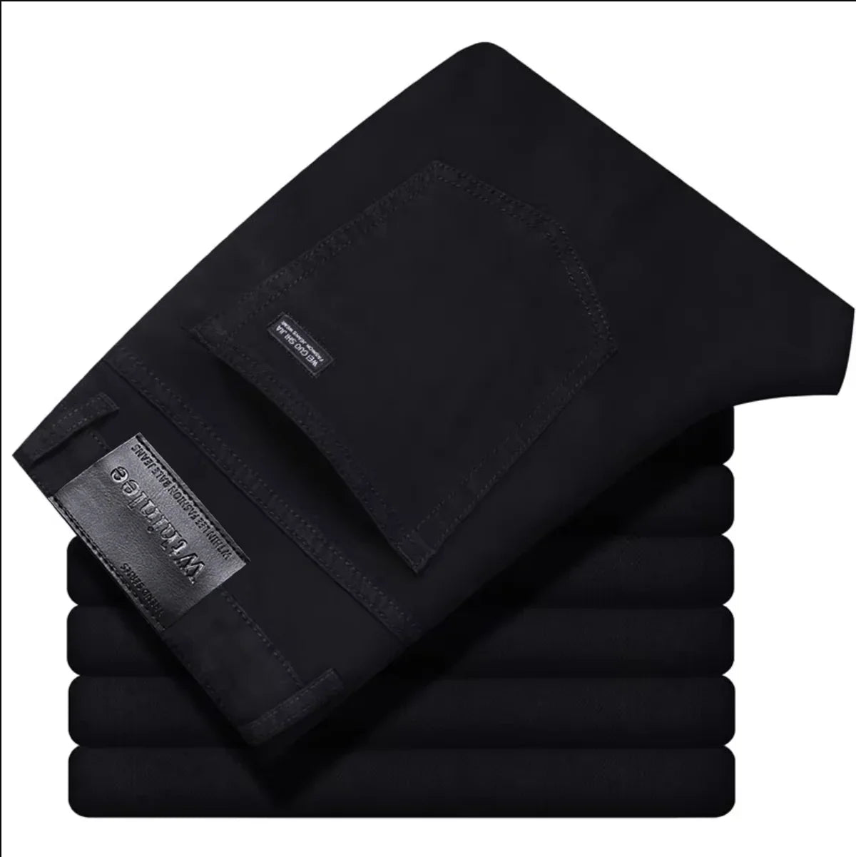 Men's Classic Stretch Jeans - Business Casual Straight Leg Denim Work Trousers in Blue & Black