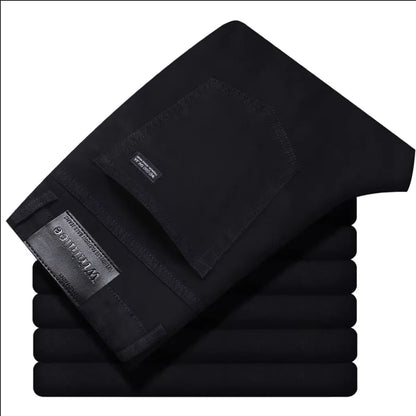 Men's Classic Stretch Jeans - Business Casual Straight Leg Denim Work Trousers in Blue & Black