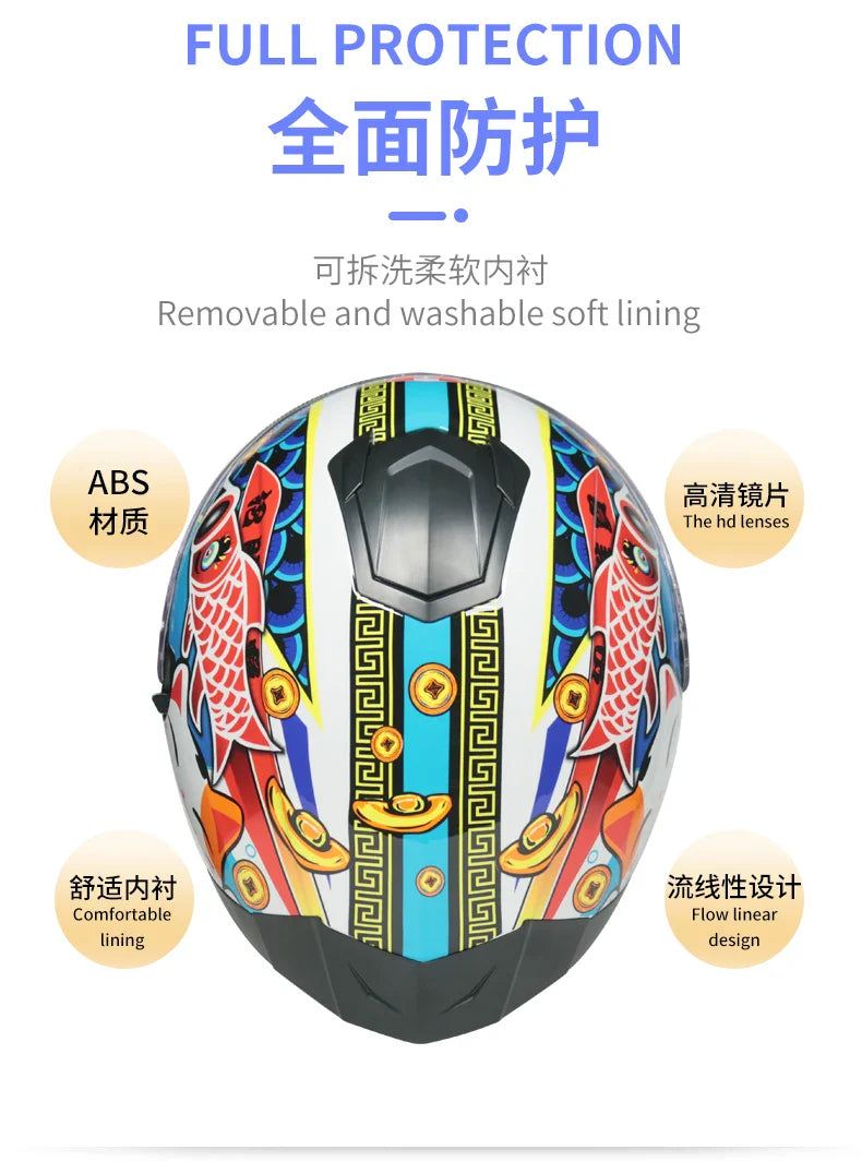Full-Face Motorcycle Helmet — Winter Warm Double Visor Racing & Sports Motorbike Helmet