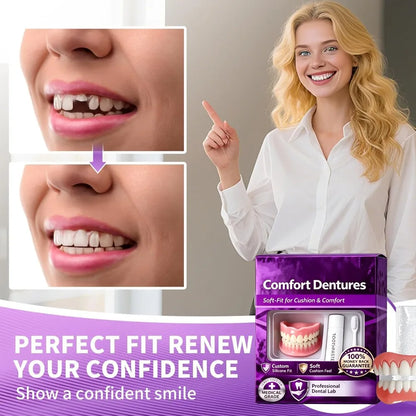 Full Upper & Lower Silicone Dentures Set - Comfort Fit Instant Smile Replacement Teeth