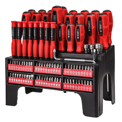 100Pcs Magnetic Screwdriver Set - Precision Hand Tool Kit with Storage Rack