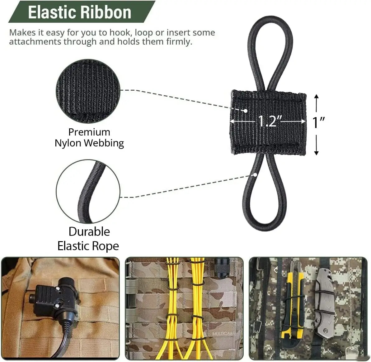 4/10Pcs MOLLE Elastic Retainer Straps - Tactical Webbing Attachment Buckles for Antenna, Flashlight & Gear Organization