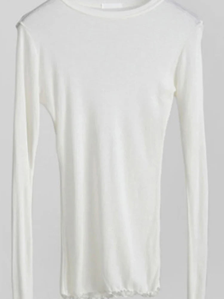 Women’s Long Sleeve Sheer Basic T-Shirt – Elastic Slim Fit Casual Thin Sexy Top Solid Color Everyday Wear