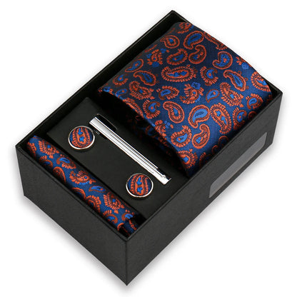 Men's Tie & Cufflink Gift Set - 8cm Necktie Handkerchief Clip Box for Formal Business Suits