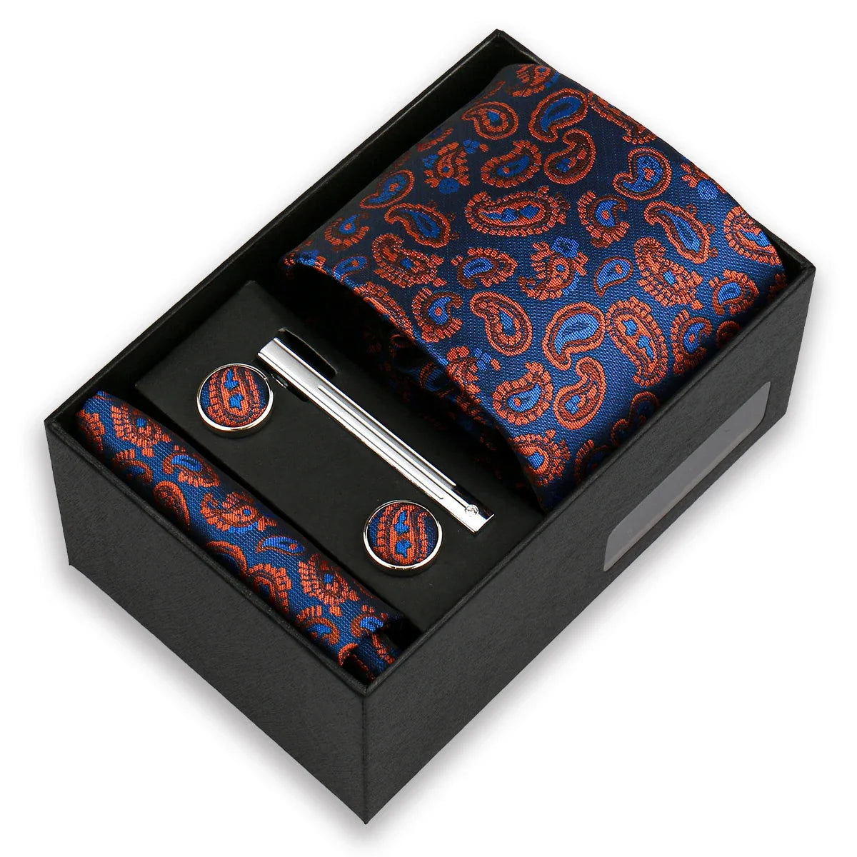 Men’s Fashion Tie Set Gift Box - 8cm Necktie with Handkerchief Cufflinks & Clip for Formal Business Suit Accessories