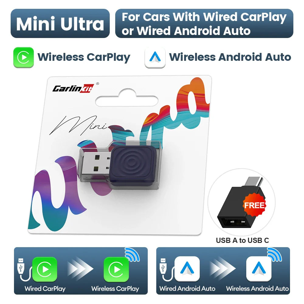 CarlinKit 5.0 Mini Wireless CarPlay & Android Auto Adapter – Plug & Play WiFi Bluetooth for OEM Cars