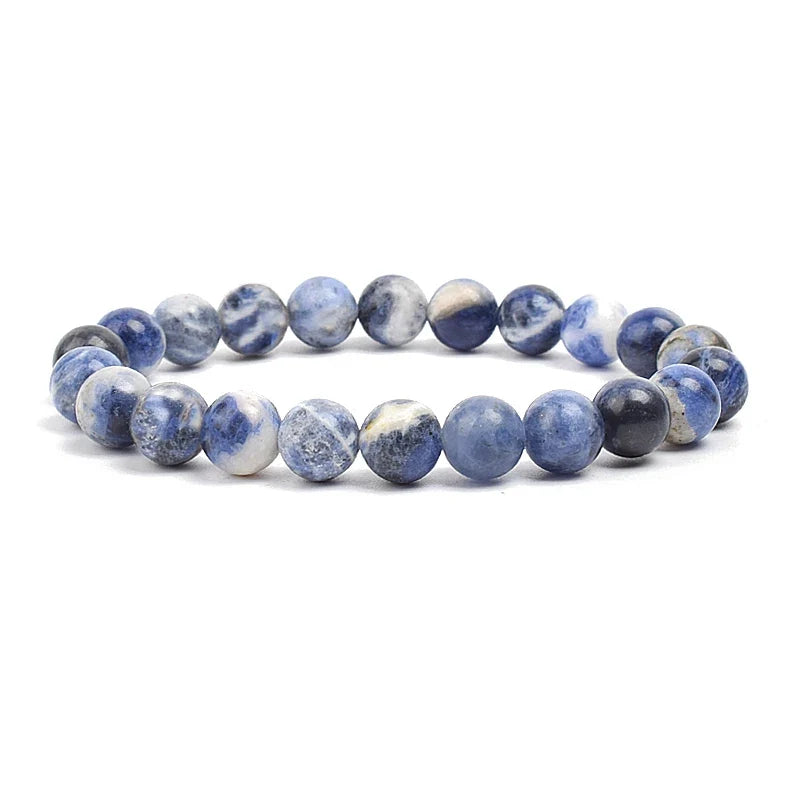 Natural Stone Bead Bracelet - Amethyst Crystal Quartz Aquamarine Jade Agate Elastic Bangle Jewelry for Women & Men