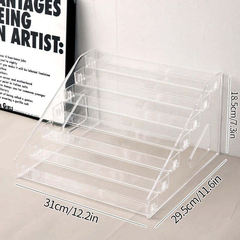 Transparent Display Stand and Storage Rack | Cosmetic Organizer Tray for Nail Polish, Toys, and Stepped Lipstick | Desk Storage
