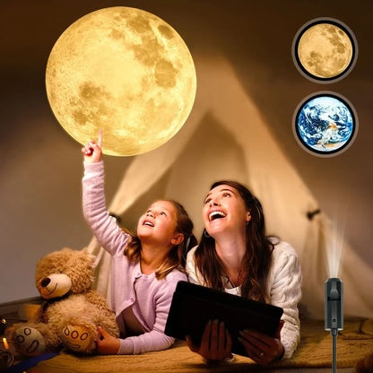 USB Moon & Earth Ceiling Projection Light - Galaxy Atmosphere Lamp for Bedroom Decor