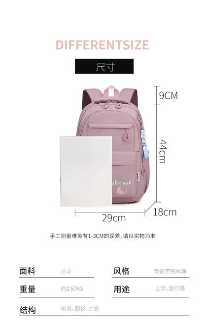Teen Girls School Backpack | Pink Waterproof Bag for Primary & Middle School Students