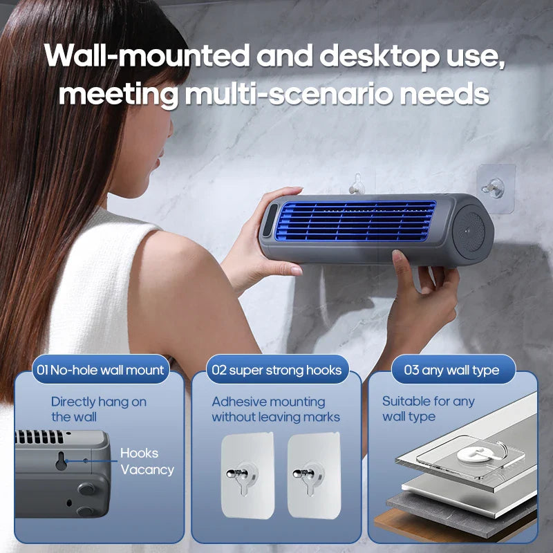 KINSCOTER Portable Air Conditioner Fan – 2000mAh Quiet Desktop Tower Fan, Wall-Mountable Non-Drilling Circulating Fan with 3 Adjustable Speeds
